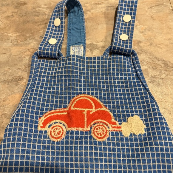 Vintage Carter's Overalls 18M Blue Check Car Appliqué 70's Made in USA 23–26 lbs - Picture 2 of 13
